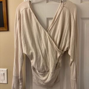 Express Cream Long Sleeve Wrap Top